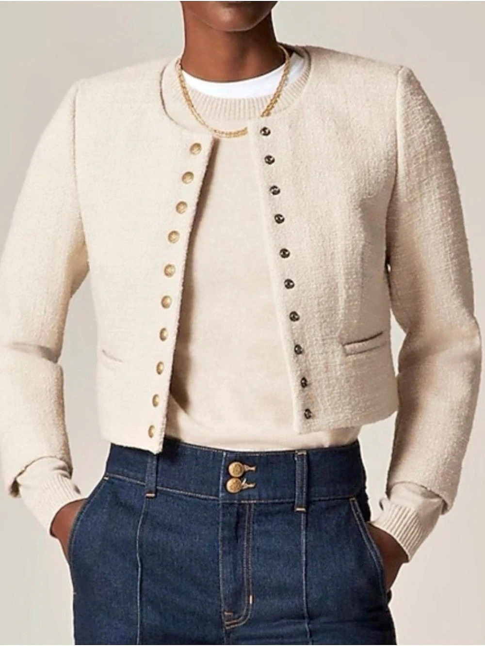 J.Crew Bridgette Lady Blazer Textured Gold-Button Jacket in Cream size 6
